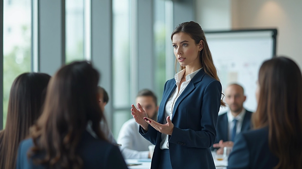 Успешная женщина-предприниматель проводит презентацию о бизнес-модели