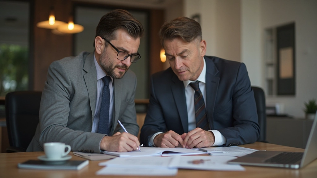 Деловой мужчина обсуждает финансовые решения с партнером в офисе