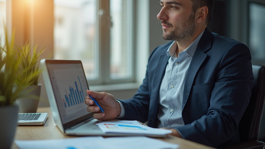 Успешный предприниматель анализирует графики роста бизнеса на графике с восходящей стрелкой